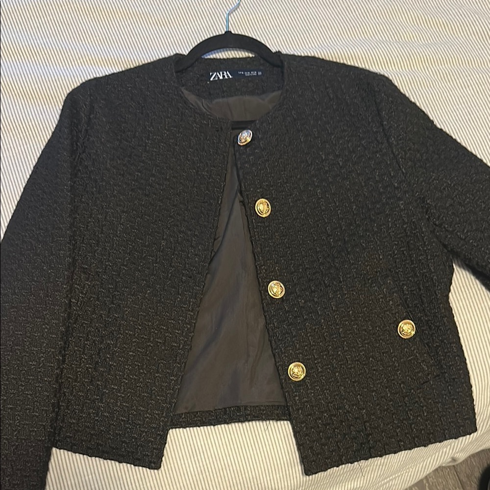 Zara Black Women's Blazer with Gold Buttons